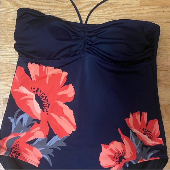 Joe Fresh One Piece Swim Suit Navy Floral Halter Women's Large - Picture 6 of 10